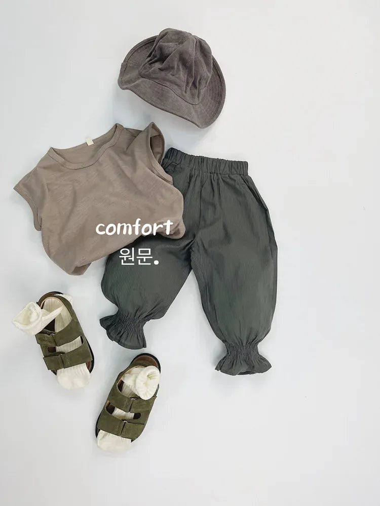 ロングパンツ・スウェットパンツ キッズパンツ ルーズロングパンツ アンクルタイド サマーパンツ 3カラー