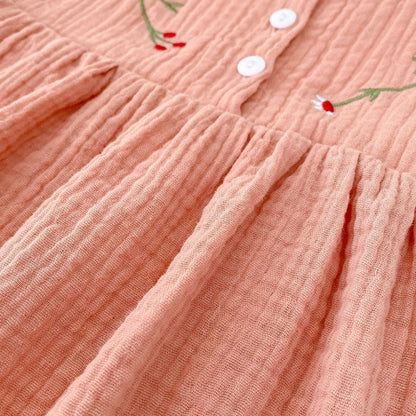 ノースリーブロンパース ベビーロンパース キャミソールスカートボディスーツ フラワー花柄刺繍 3カラー