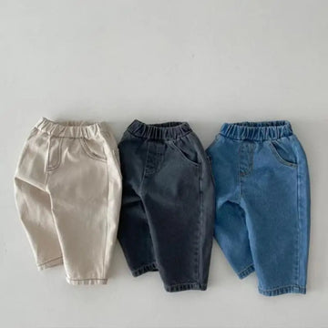 デニムパンツ ベビーパンツ 薄手デニムパンツ ルーズロングパンツ ジーンズ 3カラー