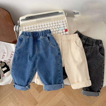 ロングパンツ・スウェットパンツ ベビーキッズパンツ ジーンズ デニムパンツ ルーズロングパンツ シンプルベーシック 3カラー