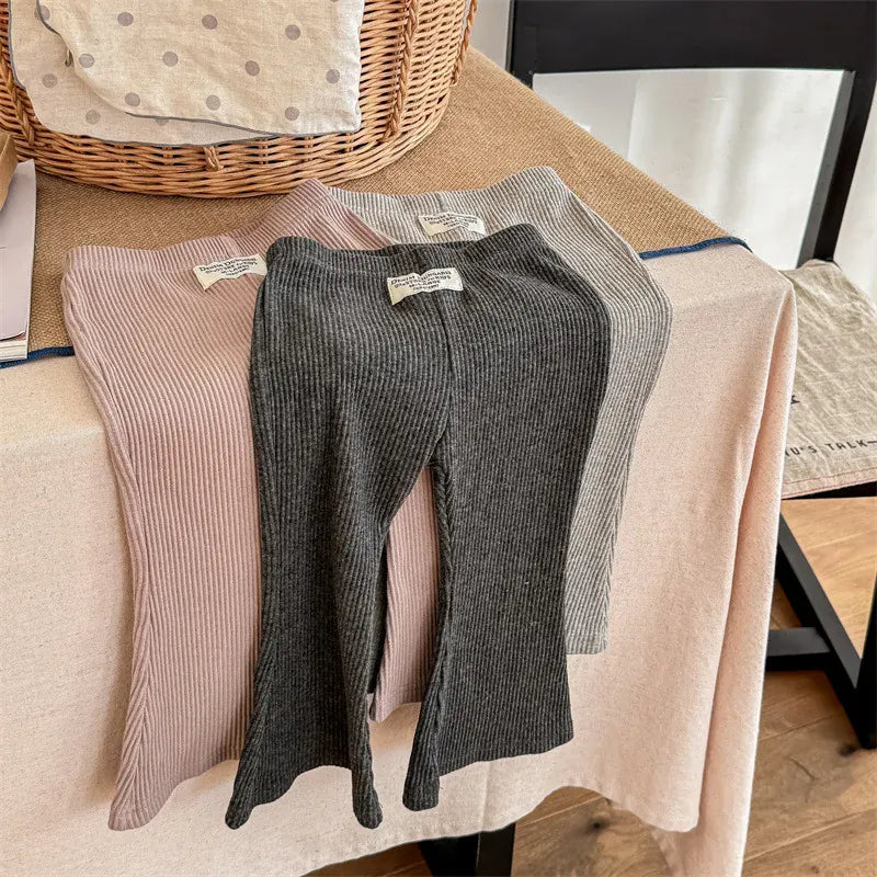 ロングパンツ・スウェットパンツ キッズパンツ リブニットフレアレギンスパンツ レギパン 3カラー