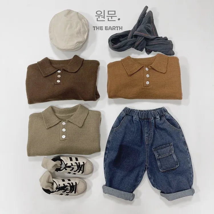 長袖シャツ・ブラウス キッズトップス ニットポロシャツ 長袖シャツ セーター 3カラー