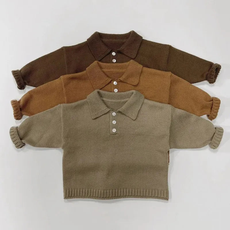 長袖シャツ・ブラウス キッズトップス ニットポロシャツ 長袖シャツ セーター 3カラー