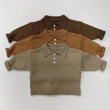 長袖シャツ・ブラウス キッズトップス ニットポロシャツ 長袖シャツ セーター 3カラー