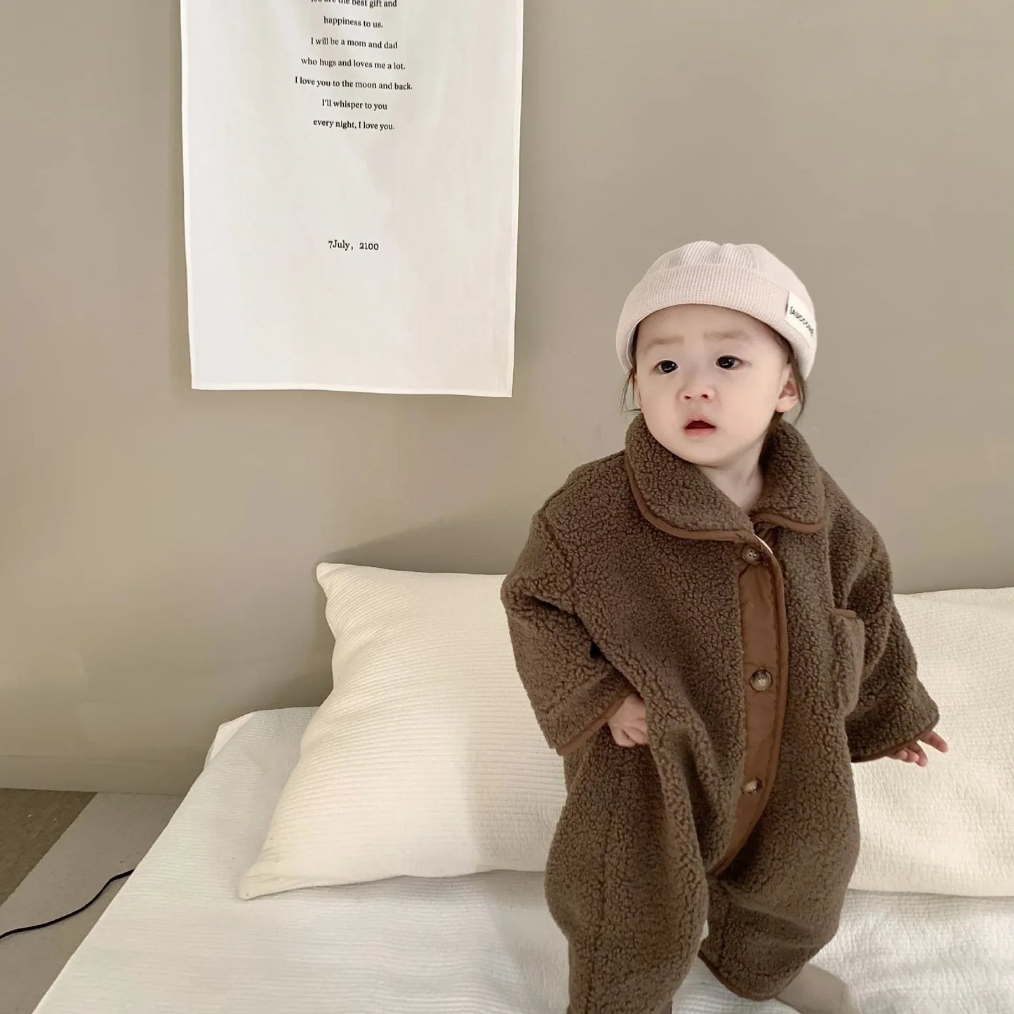 アウタージャンプスーツ ベビーアウタージャンプスーツ ボアフリース長袖ロンパース 3カラー ユニセックス 男の子 女の子 子供服