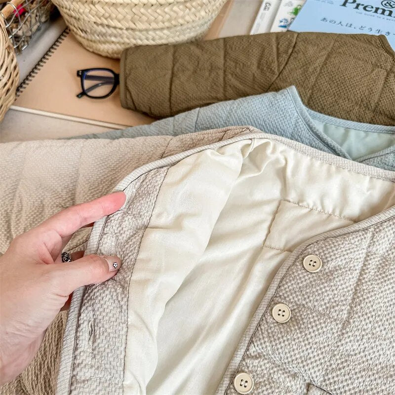 ショートコート・ジャケット・ジャンパー キッズ キルティングジャケット ショートコート ジャンパー ベージュ スカイブルー アーミーグリーン 3カラー ユニセックス 男の子 女の子 子供服