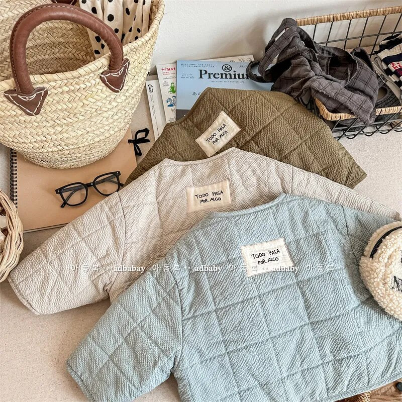 ショートコート・ジャケット・ジャンパー キッズ キルティングジャケット ショートコート ジャンパー ベージュ スカイブルー アーミーグリーン 3カラー ユニセックス 男の子 女の子 子供服