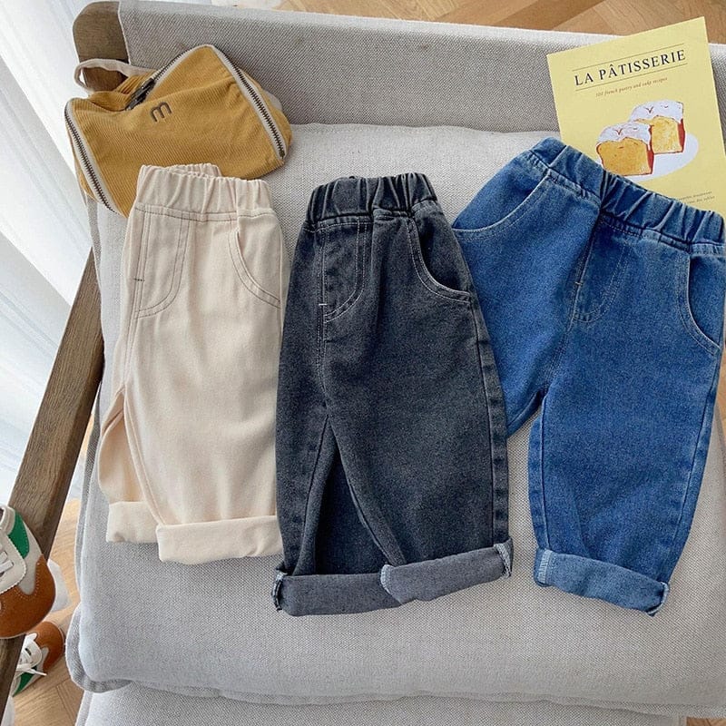 ロングパンツ・スウェットパンツ ☺︎ ベビー服 キッズ服 ロングパンツ ルーズ デニム コットン ジーンズ パンツ ジーパン ベージュ 黒 青 3色 男の子
