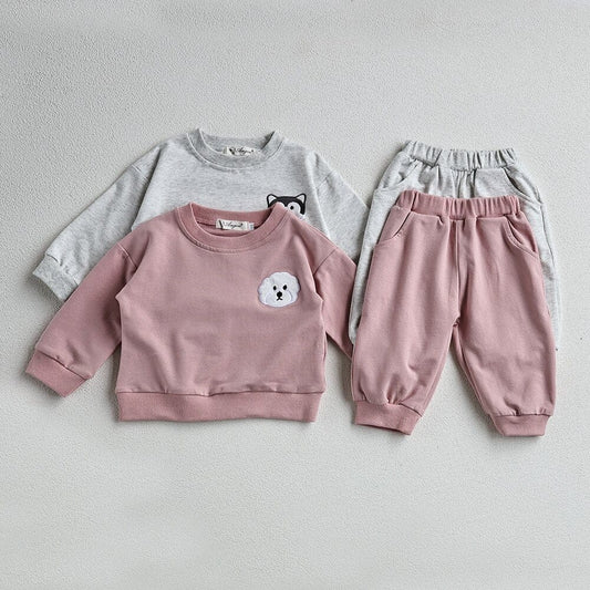 長袖セットアップ ベビー キッズ セットアップ アニマル ワッペン スウェットシャツ パンツ 3カラー ユニセックス