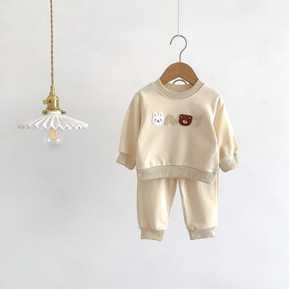 長袖セットアップ ベビー アニマル 刺繍 セットアップ スウェット トレーナー パンツ 3カラー ボーイズ