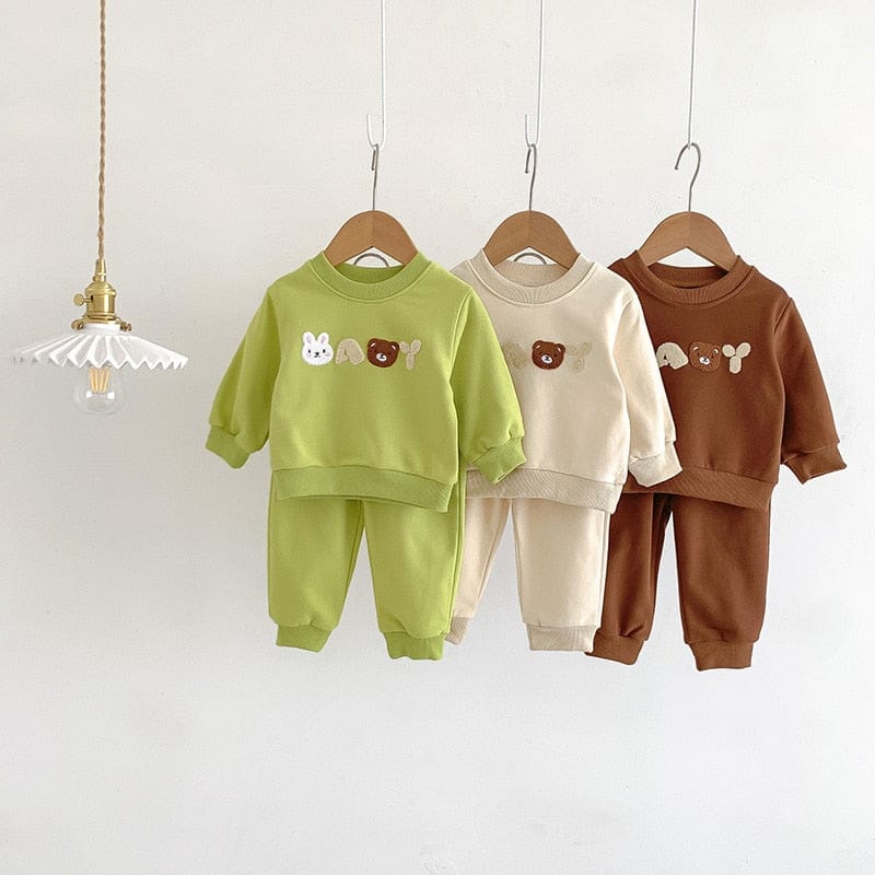 長袖セットアップ ベビー アニマル 刺繍 セットアップ スウェット トレーナー パンツ 3カラー ボーイズ