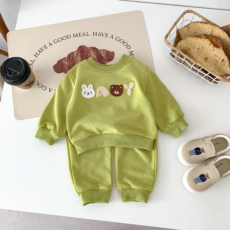 長袖セットアップ ベビー アニマル 刺繍 セットアップ スウェット トレーナー パンツ 3カラー ボーイズ