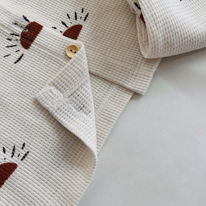 長袖パジャマ キッズ ワッフル 長袖 パジャマセット ボタニカル 幾何学 太陽 ルームウェア 3デザイン ユニセックス