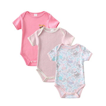 半袖ロンパース 3 / 3-6M 66cm ベビーロンパース3枚セット 半袖ボディスーツ お得セット【mh0005754】