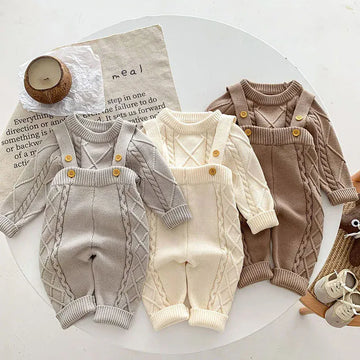 サロペットパンツ・サスペンダーパンツ ベビートップス サスペンダーパンツ ニットケーブル編みセーター ニットサロペット 3カラー【mh0004105】