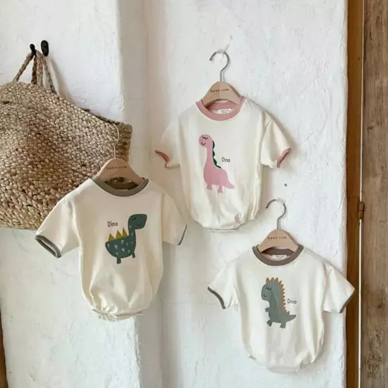 半袖ロンパース ベビーロンパース 恐竜ダイナソープリント 半袖ボディスーツ 3カラー【mh0005167】