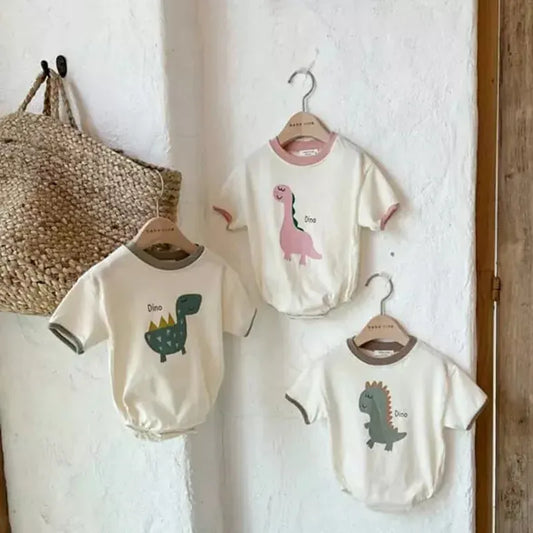 半袖ロンパース ベビーロンパース 恐竜ダイナソープリント 半袖ボディスーツ 3カラー【mh0005167】