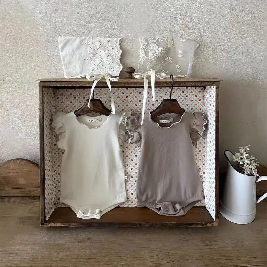 半袖ロンパース ベビーロンパース フリルスリーブボディスーツ 3カラー【mh0005382】