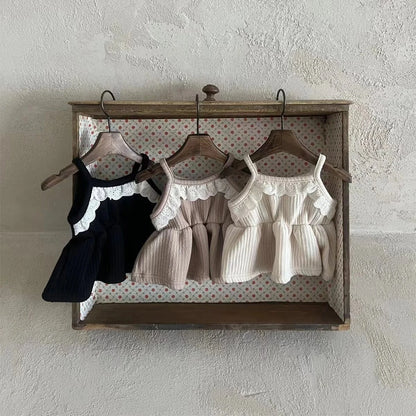 ノースリーブワンピース ベビーワンピース キャミソールレースペプラムチュニック キャミワンピ ミニワンピ 3カラー【mh0005735】