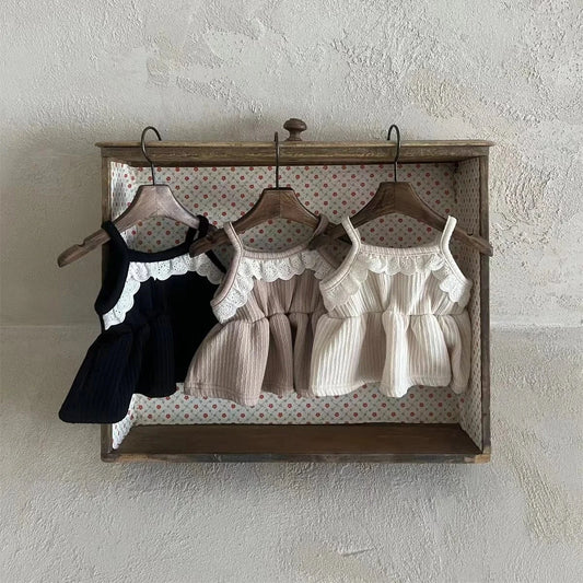 ノースリーブワンピース ベビーワンピース キャミソールレースペプラムチュニック キャミワンピ ミニワンピ 3カラー【mh0005735】