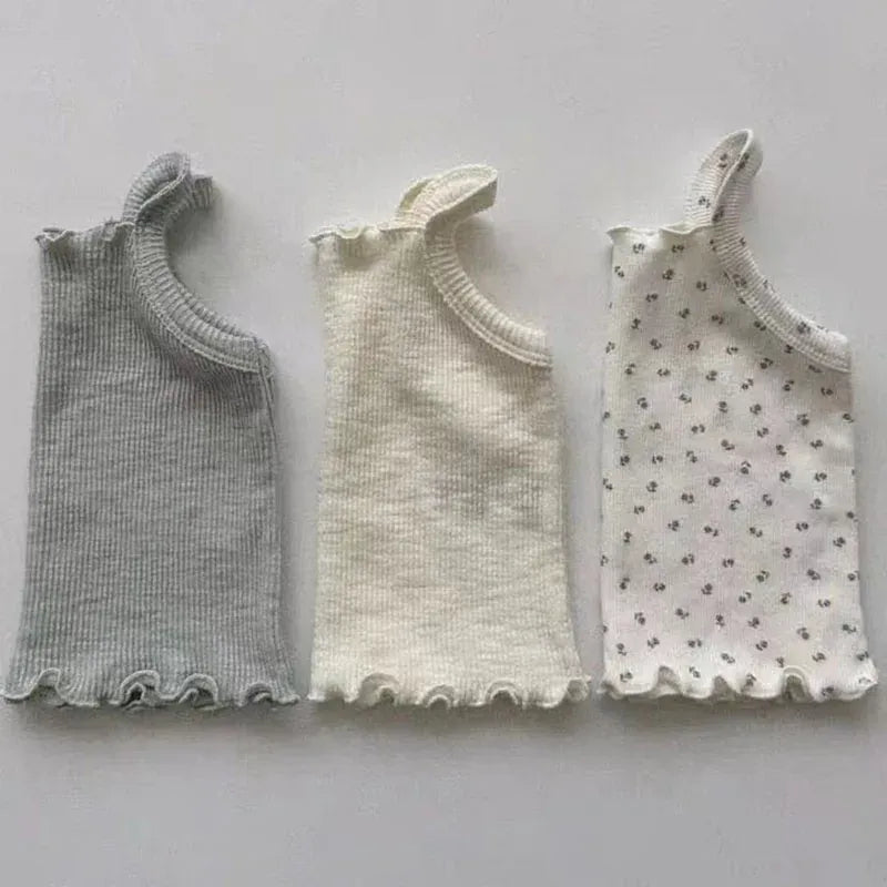 タンクトップ・キャミソール・ノースリーブトップス ベビートップス キャミソール フリル 無地 フラワー花柄プリント 3カラー【mh0005898】