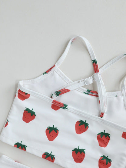 ベビー用水着 キッズ水着 ガールズ ビキニ キャミソールトップス+フリルパンツ フルーツ/フラワープリント 3カラー スイムウェア【mh0005984】