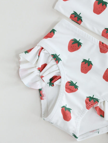 ベビー用水着 キッズ水着 ガールズ ビキニ キャミソールトップス+フリルパンツ フルーツ/フラワープリント 3カラー スイムウェア【mh0005984】