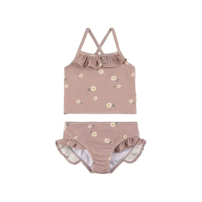 ベビー用水着 キッズ水着 ガールズ ビキニ キャミソールトップス+フリルパンツ フルーツ/フラワープリント 3カラー スイムウェア【mh0005984】