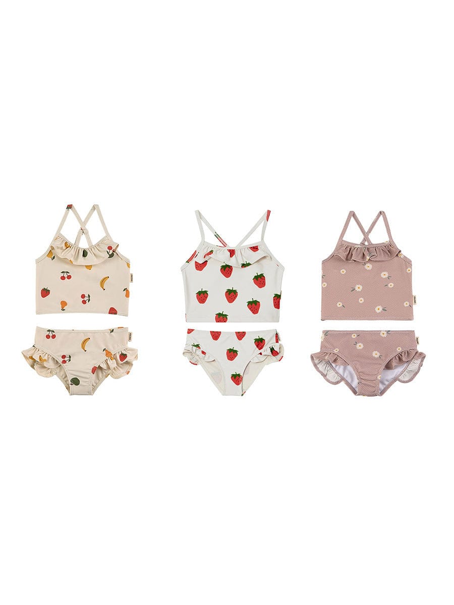 ベビー用水着 キッズ水着 ガールズ ビキニ キャミソールトップス+フリルパンツ フルーツ/フラワープリント 3カラー スイムウェア【mh0005984】