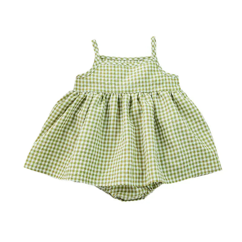 ノースリーブロンパース ベビーロンパース チェック キャミソールスカートボディスーツ 3カラー【mh0006054】