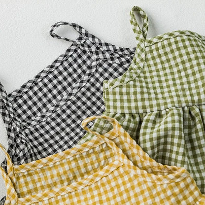 ノースリーブロンパース ベビーロンパース チェック キャミソールスカートボディスーツ 3カラー【mh0006054】