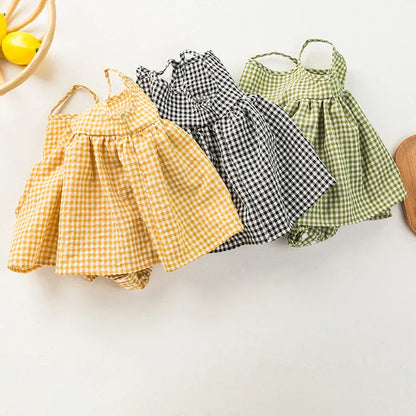 ノースリーブロンパース ベビーロンパース チェック キャミソールスカートボディスーツ 3カラー【mh0006054】