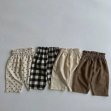 ロングパンツ・スウェットパンツ ベビーパンツ ルーズロングパンツ クロップドパンツ 無地/チェック 3カラー【mh0006097】