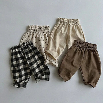 ロングパンツ・スウェットパンツ ベビーパンツ ルーズロングパンツ クロップドパンツ 無地/チェック 3カラー【mh0006097】
