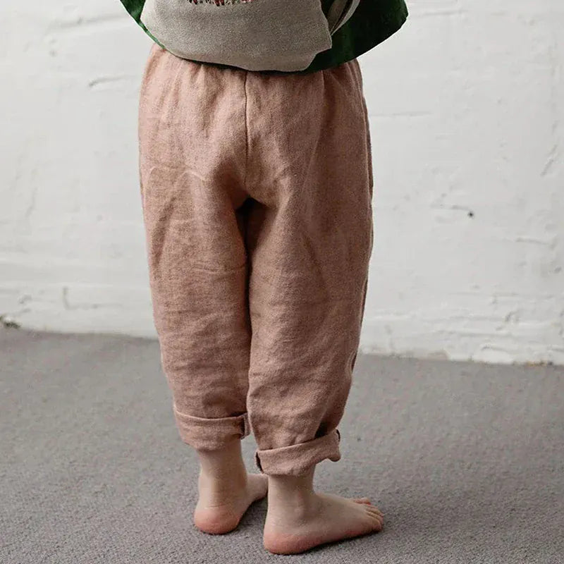 ロングパンツ・スウェットパンツ キッズパンツ コットンリネン ルーズパンツ シンプルベーシック 3カラー【mh0006286】