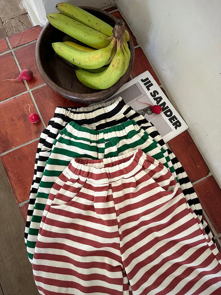 ロングパンツ・スウェットパンツ キッズパンツ ボーダーワイドレッグルーズパンツ 3カラー【mh0006902】