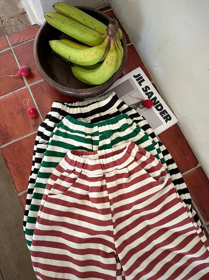 ロングパンツ・スウェットパンツ キッズパンツ ボーダーワイドレッグルーズパンツ 3カラー【mh0006902】