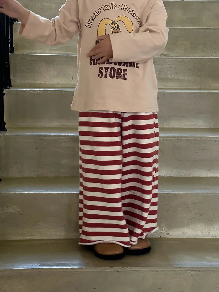 ロングパンツ・スウェットパンツ キッズパンツ ボーダーワイドレッグルーズパンツ 3カラー【mh0006902】