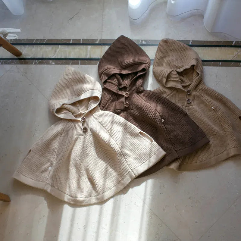 ショートコート・ジャケット・ジャンパー キッズアウター ニットフーディポンチョクロークコート 3カラー【mh0006919】