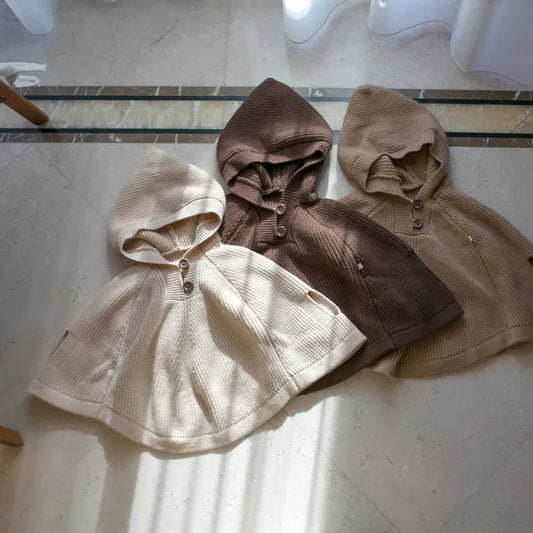 ショートコート・ジャケット・ジャンパー キッズアウター ニットフーディポンチョクロークコート 3カラー【mh0006919】