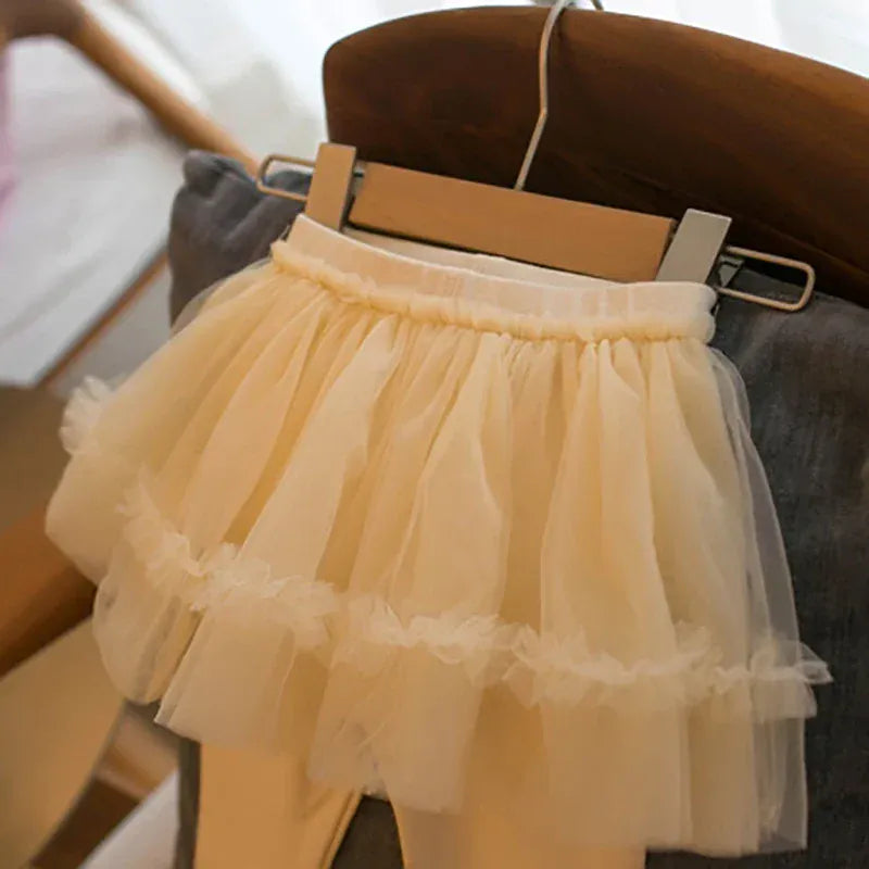 レギンスパンツ キッズパンツ チュチュチュールスカートドッキングレギンスパンツ 3カラー【mh0006923】