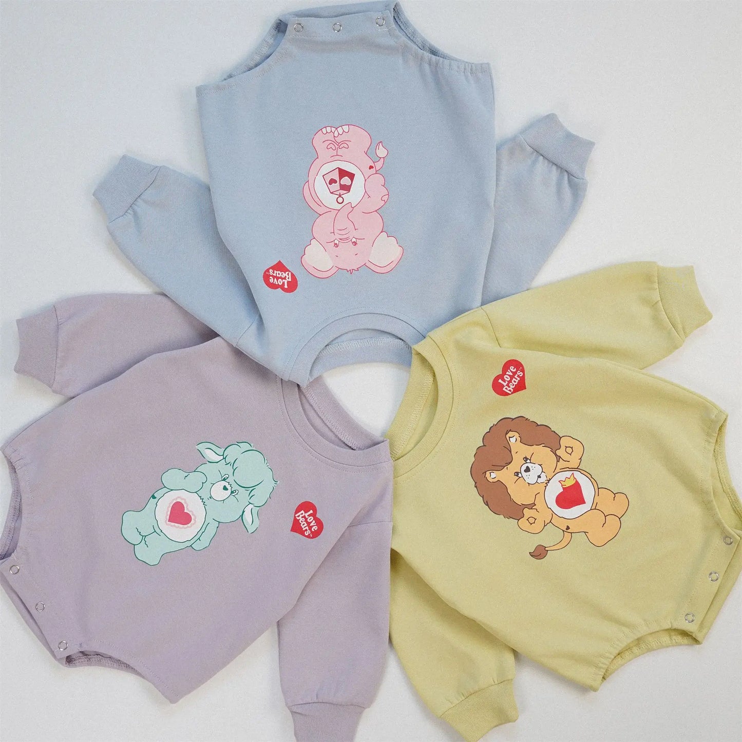 長袖ロンパース ベビーロンパース くまベアアニマルプリント長袖ボディスーツ 3カラー【mh0006969】