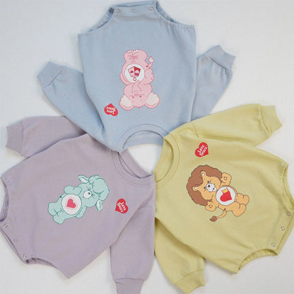 長袖ロンパース ベビーロンパース くまベアアニマルプリント長袖ボディスーツ 3カラー【mh0006969】