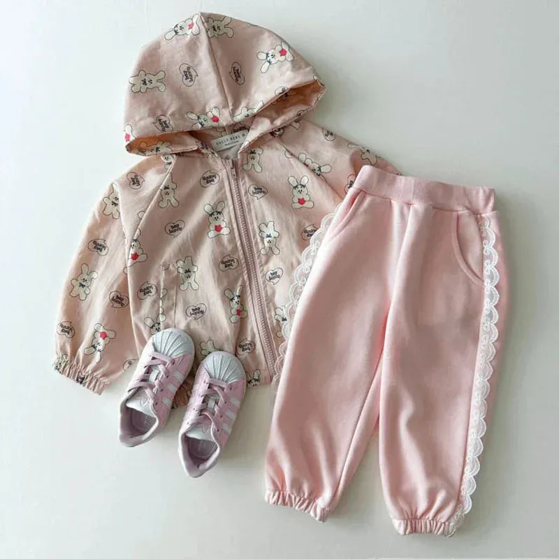 ショートコート・ジャケット・ジャンパー キッズアウター アニマルハートプリントフーディウィンドブレーカージャケット ジャンパー 3カラー【mh0007012】