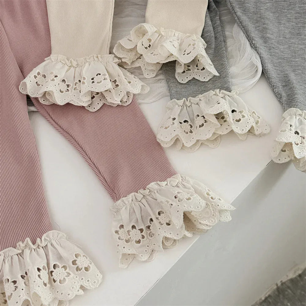 レギンスパンツ ベビーパンツ ボリューム裾レースレギンスパンツ 3カラー【mh0007205】