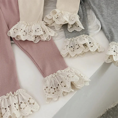 レギンスパンツ ベビーパンツ ボリューム裾レースレギンスパンツ 3カラー【mh0007205】