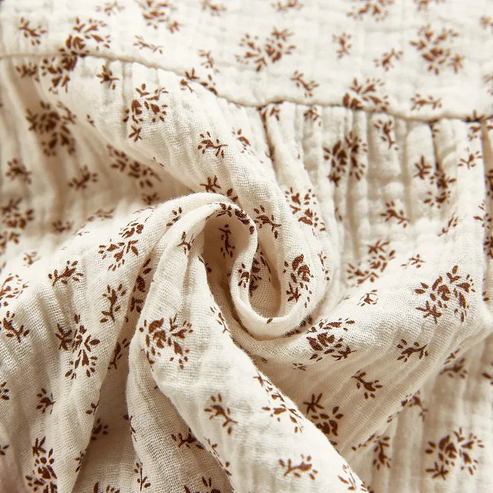 長袖ロンパース ベビーロンパース フリル襟フラワープリント長袖ボディスーツ＋フリルボンネット帽子セット 3カラー【mh0007448】