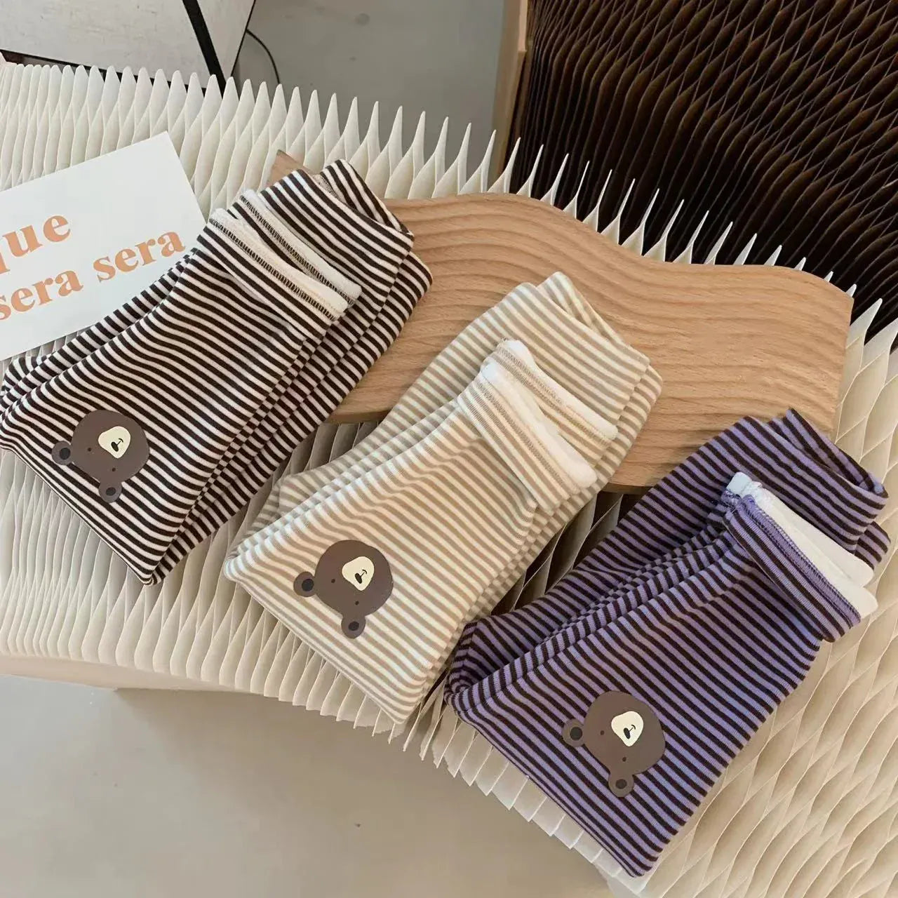 レギンスパンツ ベビーパンツ ベアくま膝パッチボーダー裏ボアフリースレギンスパンツ 3カラー【mh0007470】