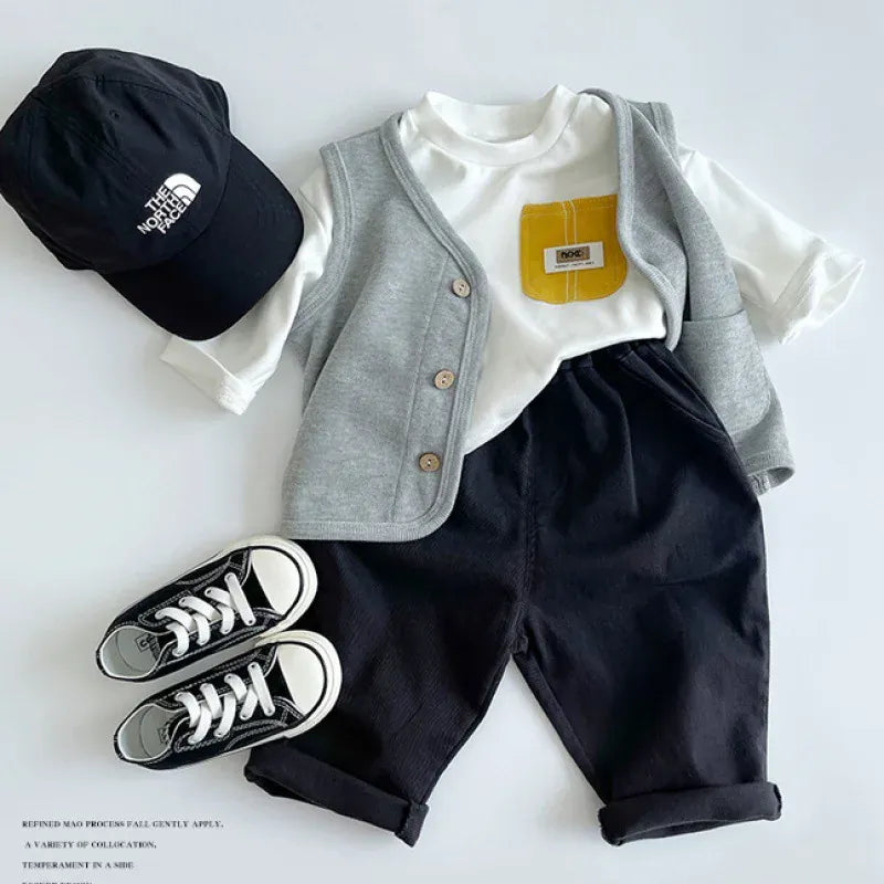 ベスト キッズベスト シンプル前あきベストトップス 3カラー【mh0007494】