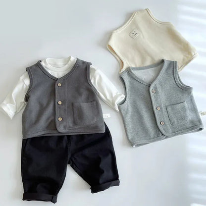 ベスト キッズベスト シンプル前あきベストトップス 3カラー【mh0007494】